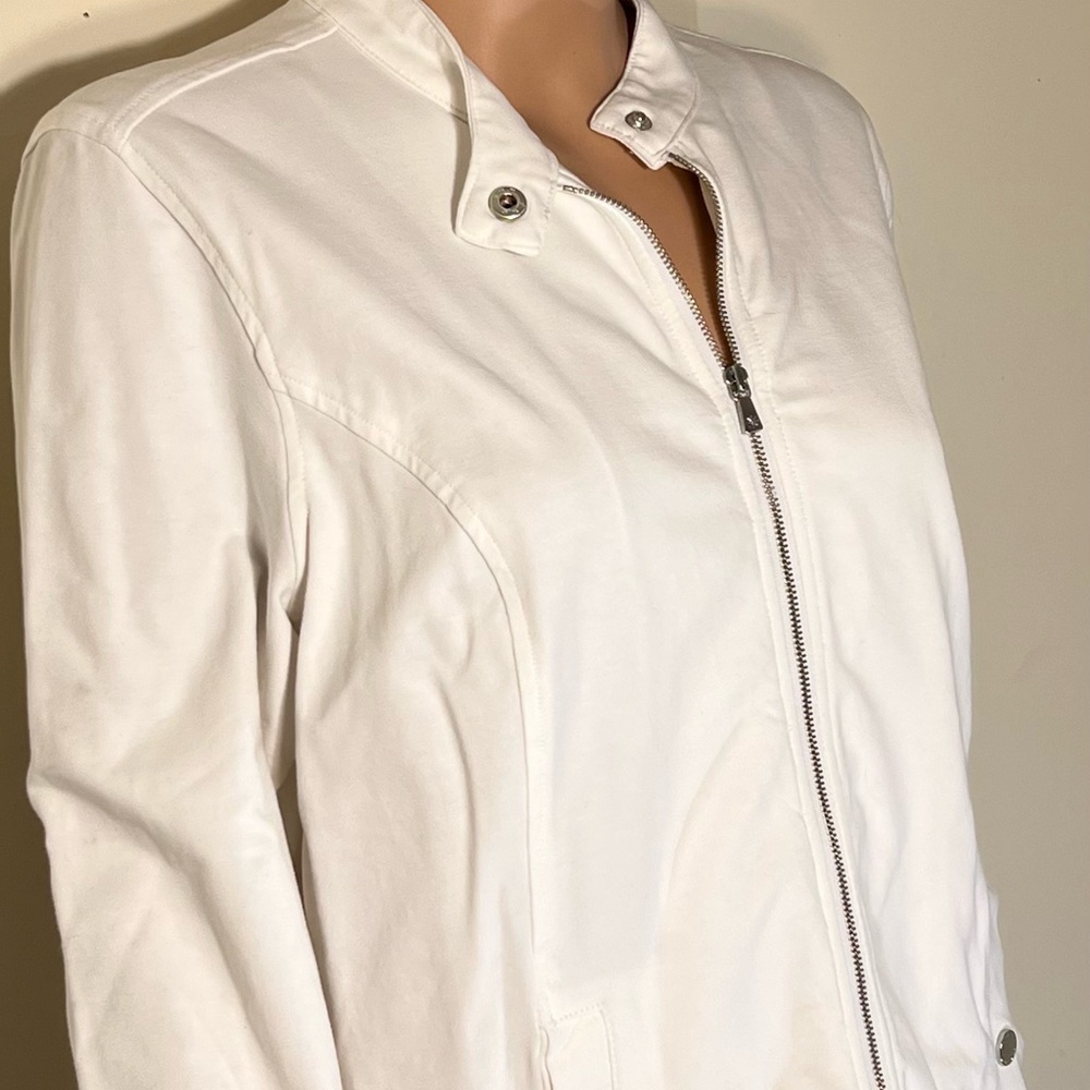 Isaac‎ Mizrahi Live! Women's Long Sleeve Full Zip Jacket White Pockets M Heavy